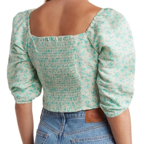 Levi's Women's Yvie Puff 3/4 Sleeve Cropped Blouse - Electric Green Floral - Picture 5 of 14